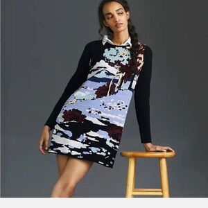 Maeve Anthropologie Sweater Dress Scenic Woodland Winter Cozy Knit